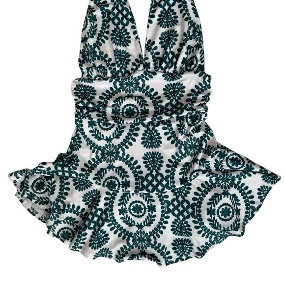 Boho Backless Halter Romper Sz Small White Green Floral Print Ruffle Resort READ - Picture 13 of 16